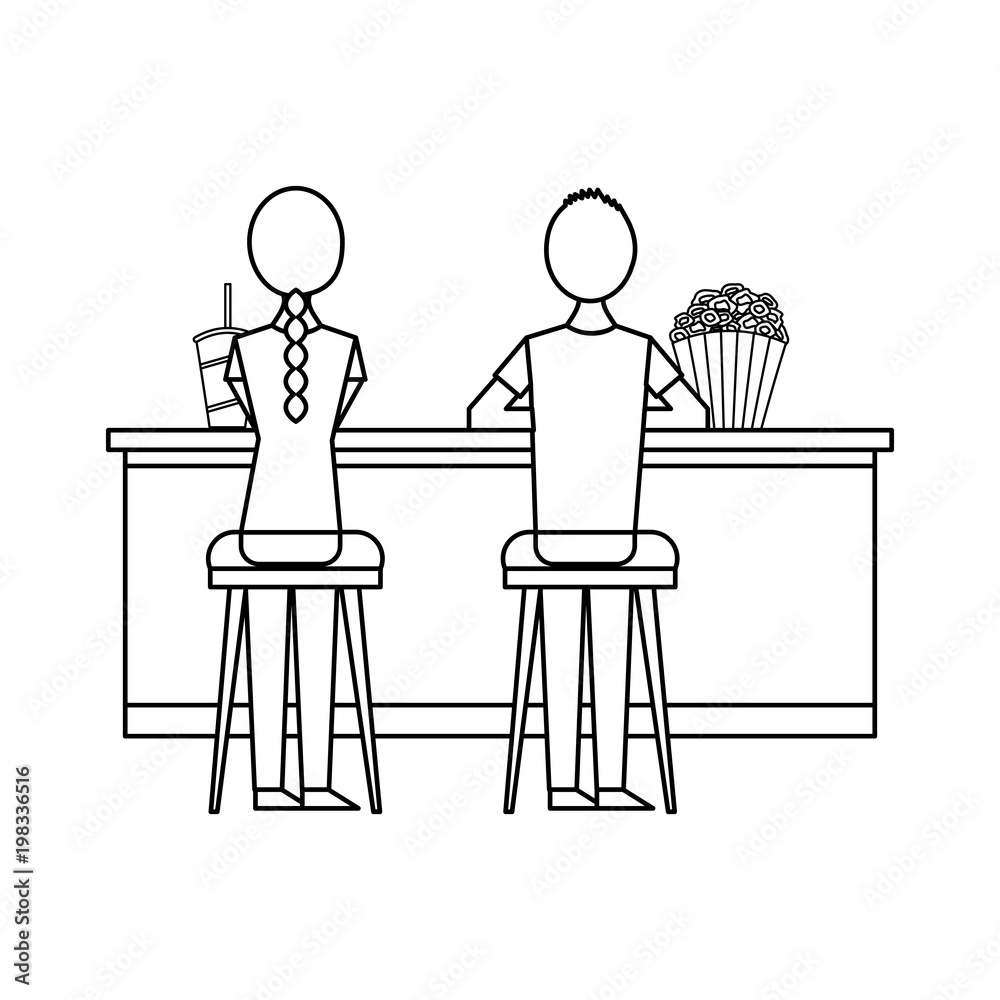 cinema food box office with consumers vector illustration design