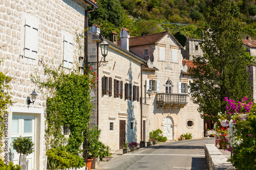 part of a promenade of popular resort town Perast  Montenegro