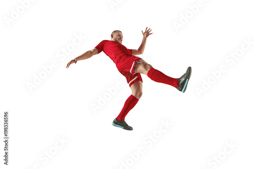 Professional football soccer player isolated on white background