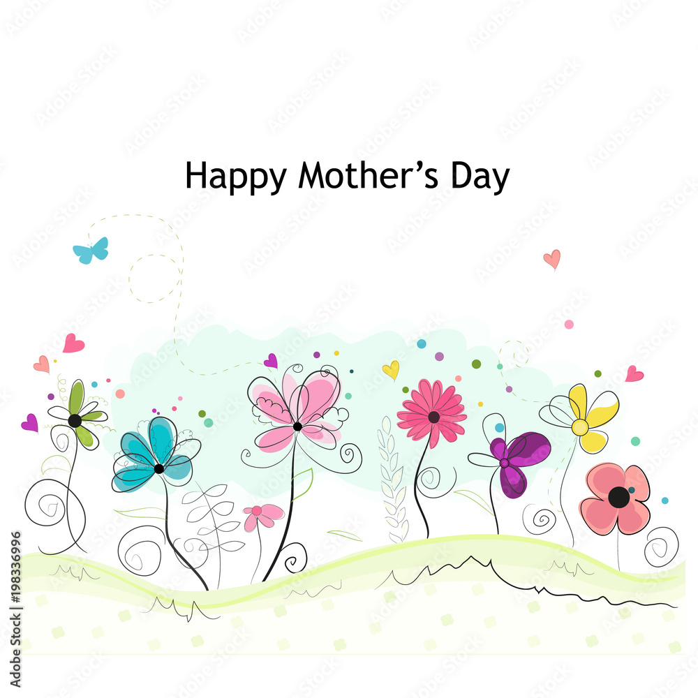 Fototapeta Szczęśliwy dzień matki kartkę z życzeniami z kolorowymi wiosennymi kwiatami. Kwiatowe tło kartki z życzeniami