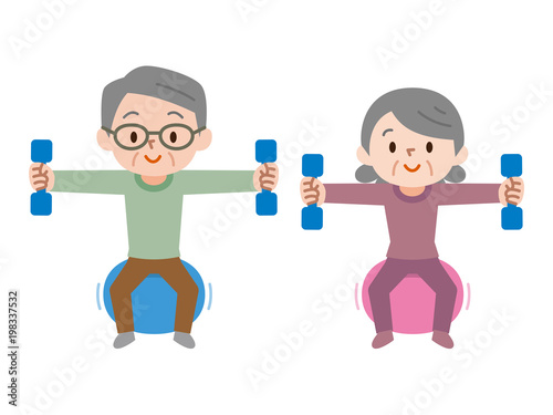 バランスボールとダンベル体操