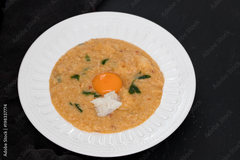 traditional portuguese dish bread with fish acorda on dish traditional portuguese dish bread with fish acorda on dish