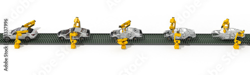 фотографія robot assembly line in car factory 3d render on white