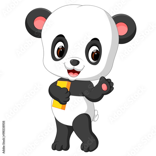 Fototapeta Naklejka Na Ścianę i Meble -  cute panda holding pencil and book