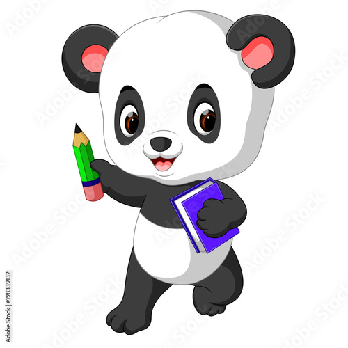 Fototapeta Naklejka Na Ścianę i Meble -  cute panda holding pencil and book
