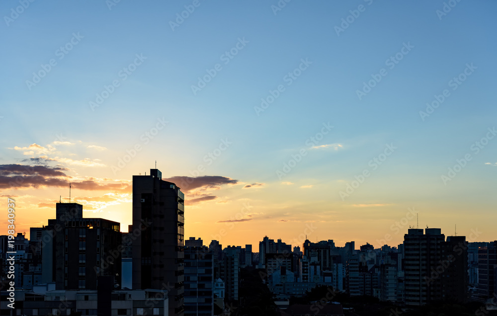 View of the sunset in the city of Belo Horizonte in Minas Gerais with its buildings in the background View of the sunset in the city of Belo Horizonte in Minas Gerais with its buildings in the background