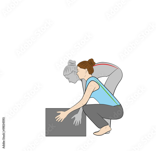 Correct posture to lift a heavy object safely. Illustration of health care. vector illustration 