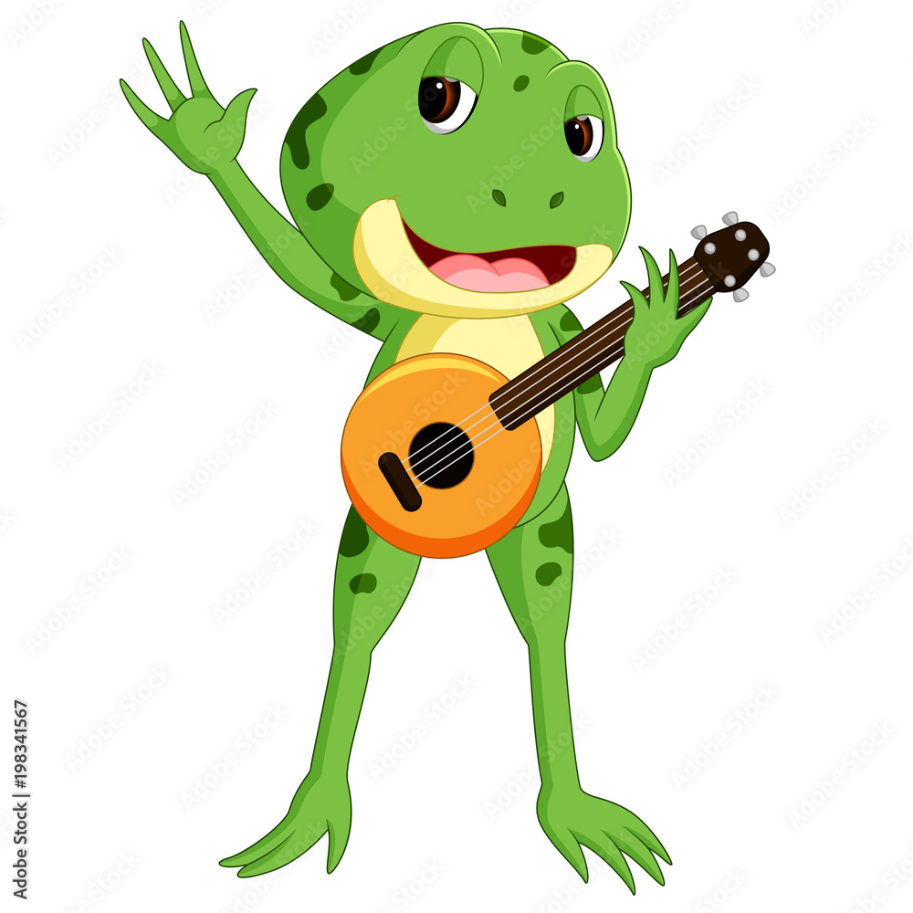 Fototapeta premium Green frog playing guitar