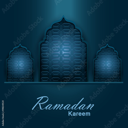 Islamic design mosque door and window for Ramadan Kareem Happy Eid celebration background
