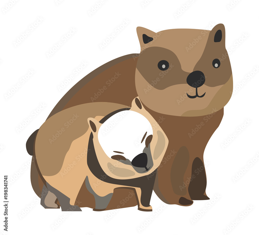 concept of happy family, wild animals on isolated background