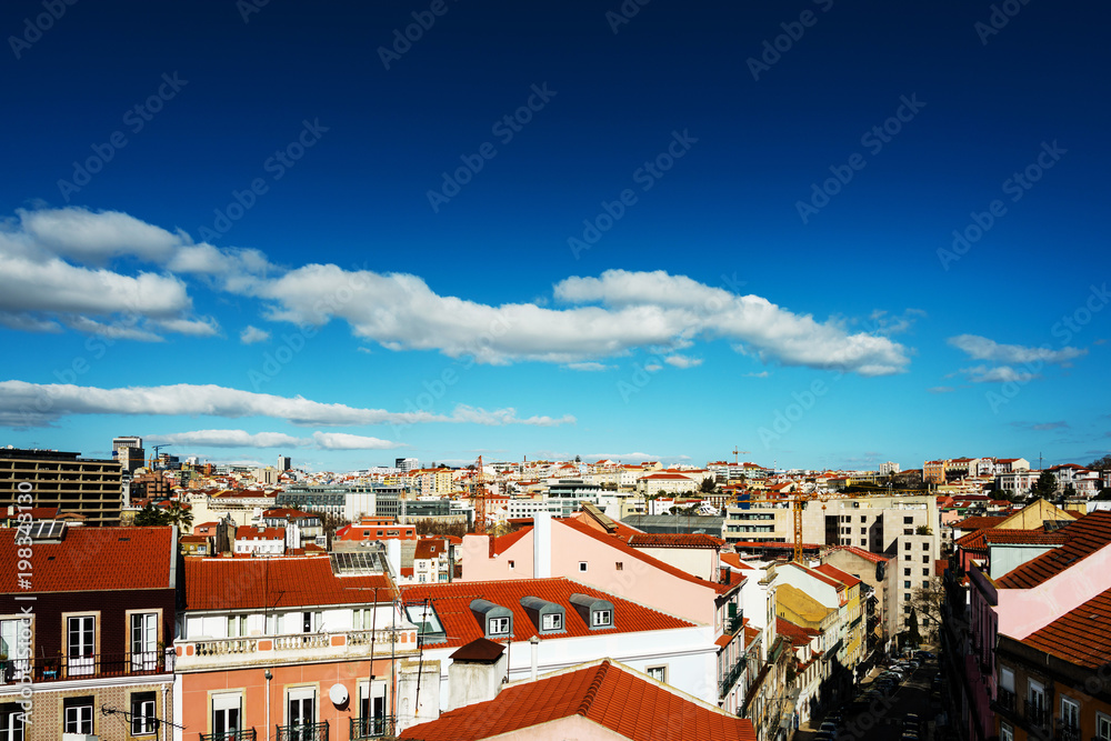 view of downtown in Lisbon city, Portugal