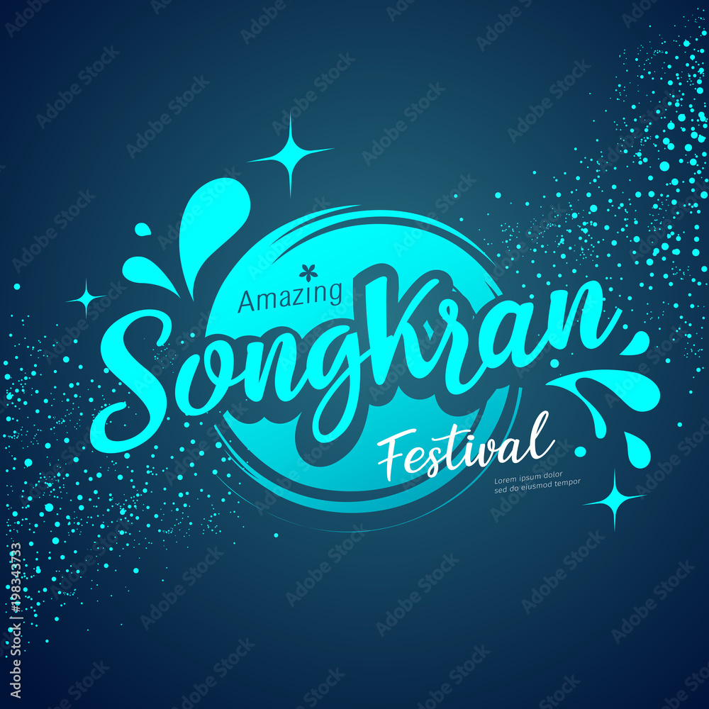 Vector Amazing Songkran festival logo water splash on blue background, illustration - obrazy, fototapety, plakaty 