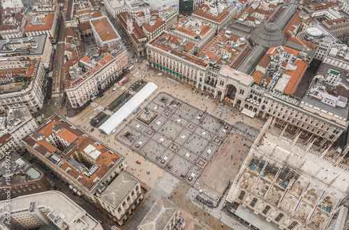 Aerial view of Piazza del Duomo in Milan