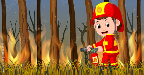 Fireman at the wild fire scene