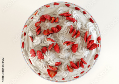 A 3D illustration of a strawberry meringue dessert
