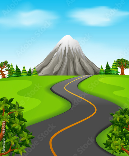 Illustration of a road going to the mountain
