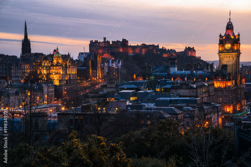 Edinburgh Old Town as Seen From Calton Hill at Twilight