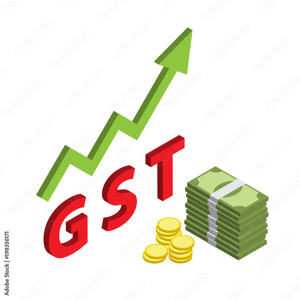 Φωτογραφία Money isometric symbol with increasing of goods and service tax (GST), isolated