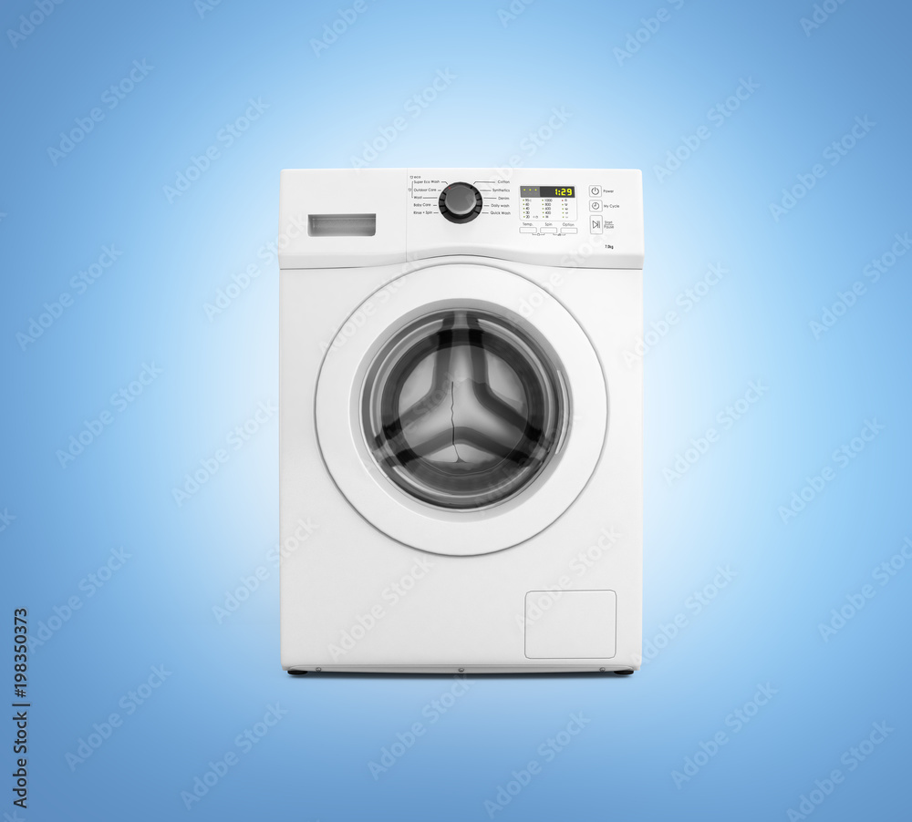 Washing machine on blue gradient background 3d illustration Washing machine on blue gradient background 3d illustration