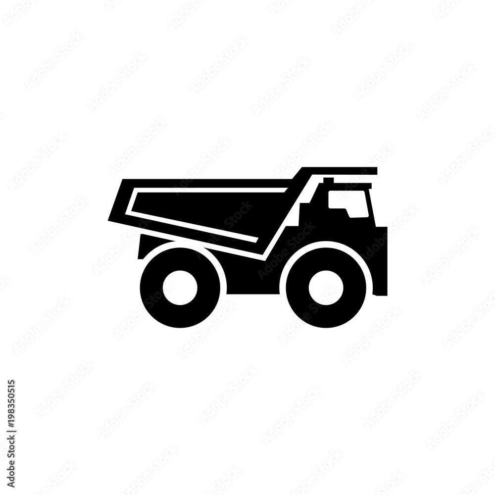 Dump Truck. Flat Vector Icon. Simple black symbol on white background