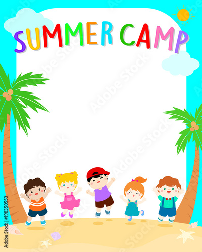 happy summer kids camp vector poster illustration