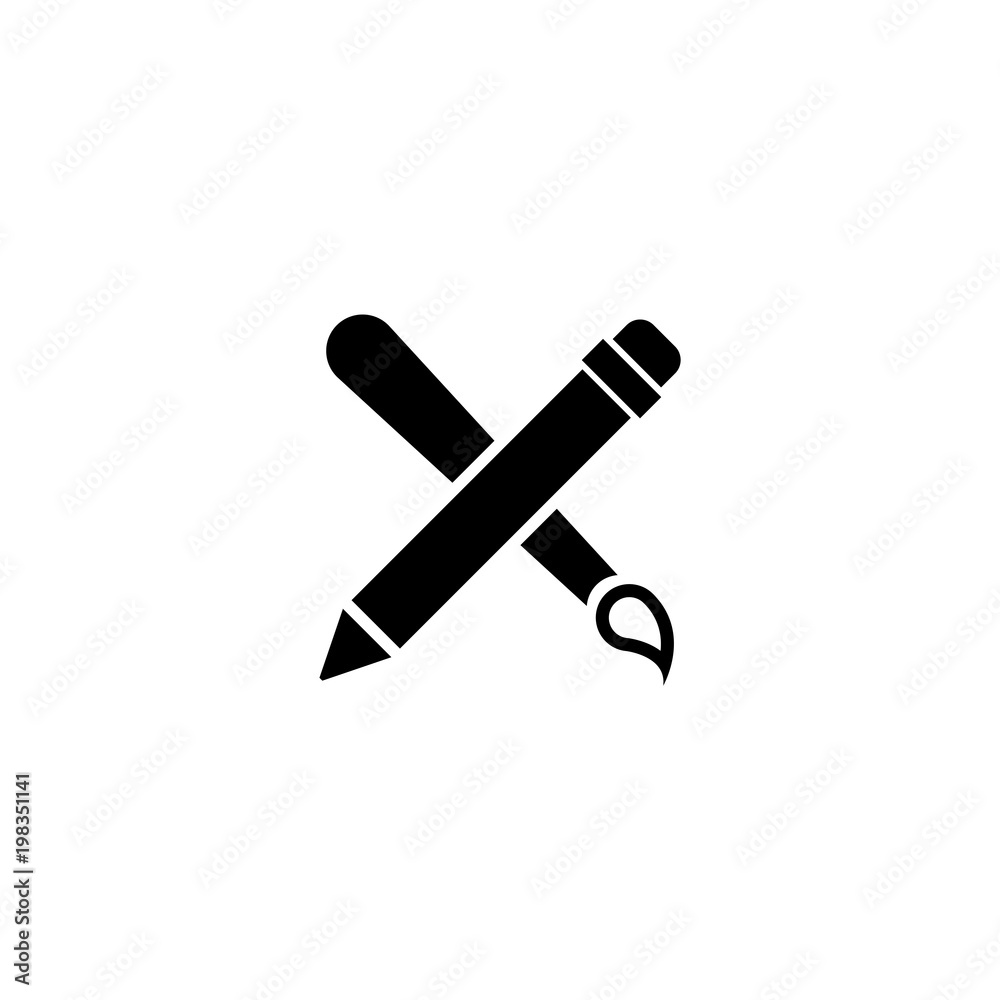 Drawing Tools Pencil Brush. Flat Vector Icon. Simple black symbol on white background Drawing Tools Pencil Brush. Flat Vector Icon. Simple black symbol on white background