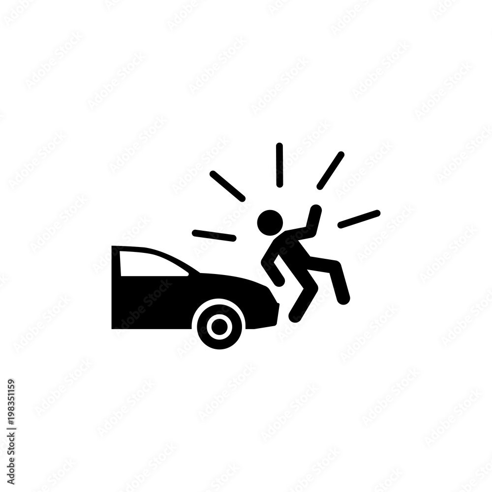 Fototapeta premium Car Knock Down Pedestrian. Flat Vector Icon. Simple black symbol on white background