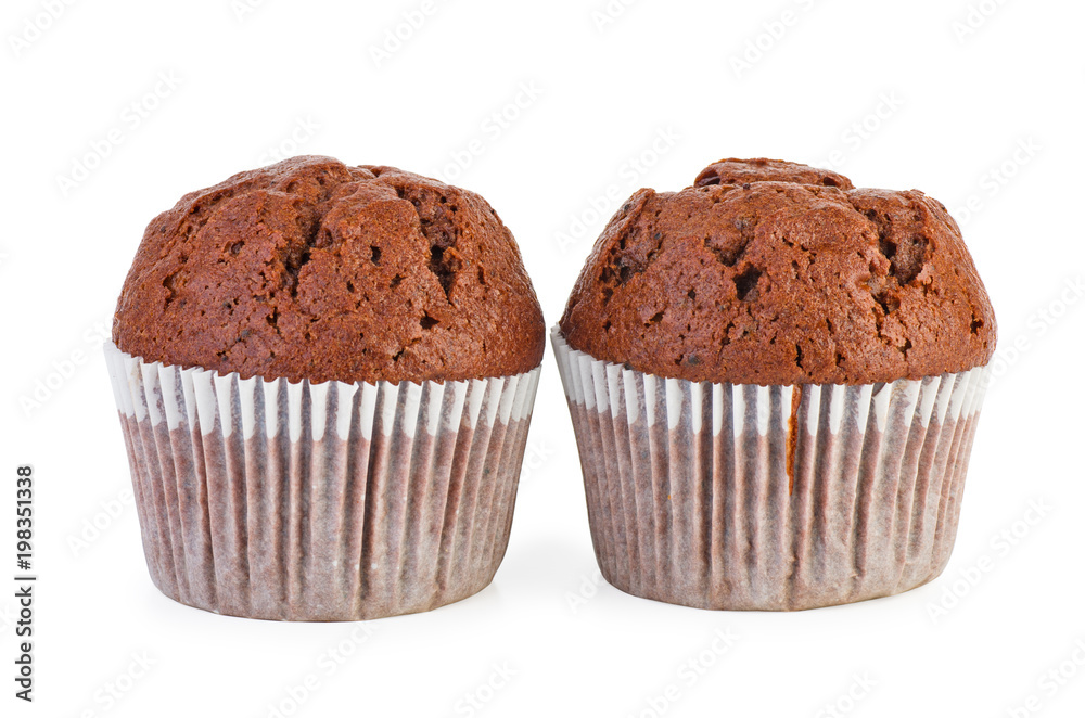 Two homemade chocolate muffins Two homemade chocolate muffins