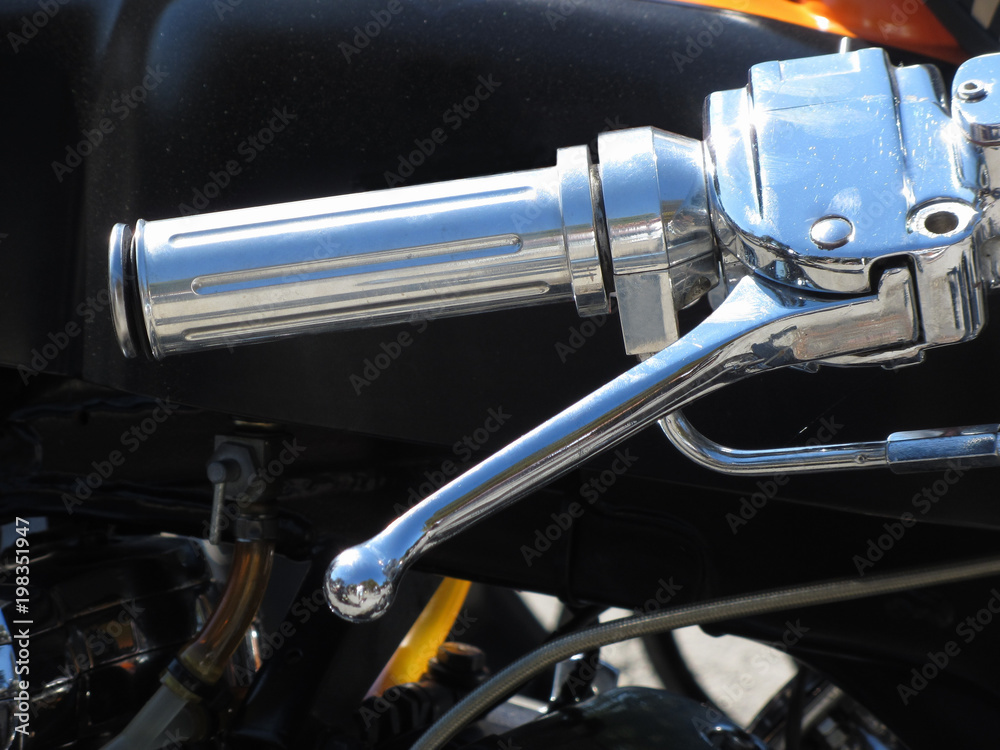 Fototapeta premium Classic motorcycle chrome hand grip and brake lever