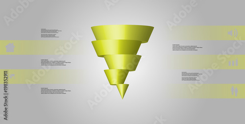 3D illustration infographic template with cone horizontally sliced to five shifted parts