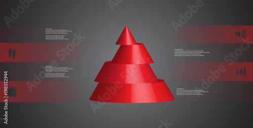 3D illustration infographic template with cone horizontally sliced to four shifted parts