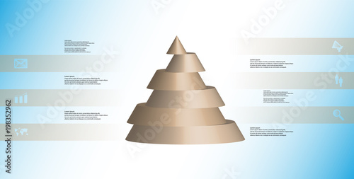 3D illustration infographic template with cone horizontally sliced to six shifted parts
