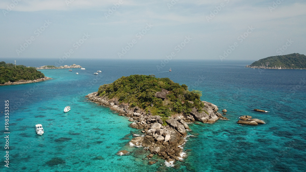 Aerial photo Similans Islands and boats in Thailand