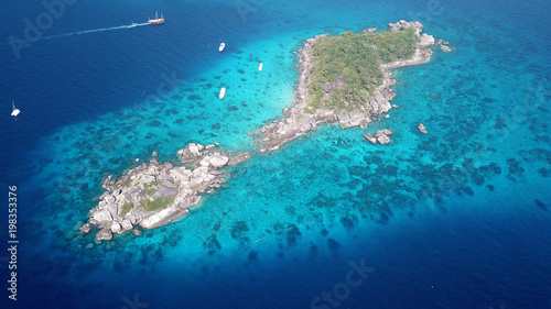 Aerial photo Similans Islands and boats in Thailand