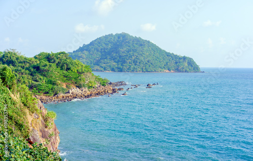 Beautiful Sea of Chanthaburi, Thailand with soft-focus and over light in the background