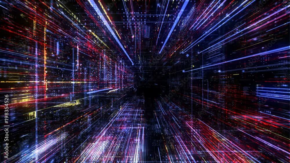 Abstract digital abstract virtual city. Scanning city for hackers attack concept. Software developer, programming, binary computer code with technology and connection concept. 3D render 4K loop