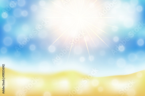 Blurred, defocused sea beach background, with sunhine and bokeh. Vector illustration. photo