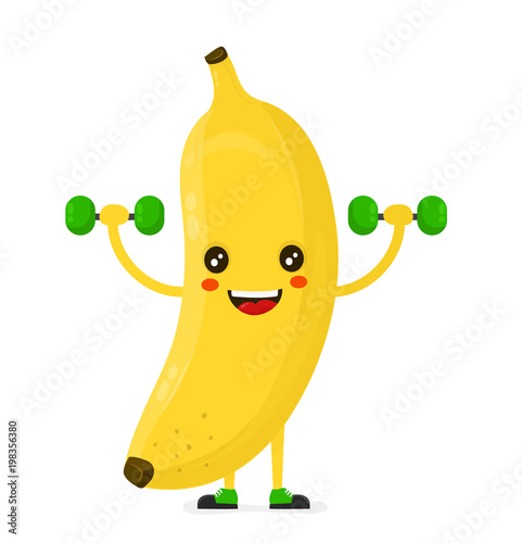 Cute happy smiling banana doing exercises