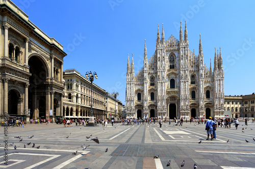 Italy, Milan historic quarter - Cathedral of St. Mary Nascente - Duomo Santa Maria Nascente di Milano and Galleria Vittorio Emanuele II at Piazza del Duomo - Cathedral Square