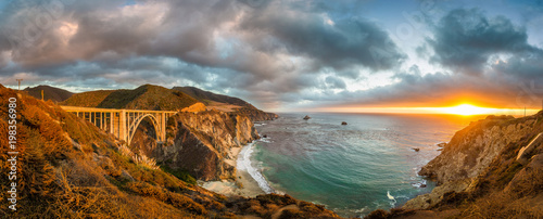 California Central Coast with Bixby Bridge at sunset, Big Sur, California, USA