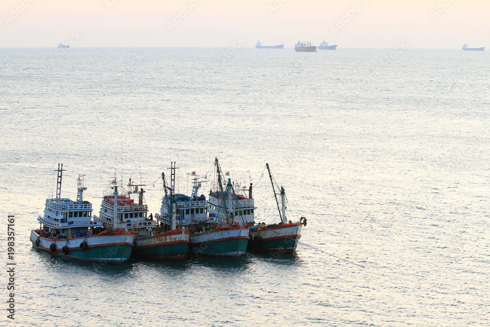 Fishing boat is out fishing in the seaside city of Thailand