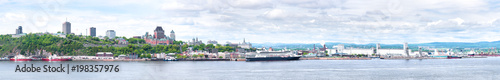 Cityscape and skyline panoramic panorama of Quebec City with Saint Lawrence river and boats