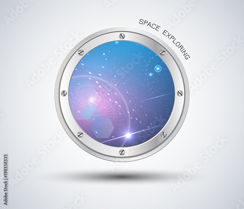 Porthole of the spaceship isolated