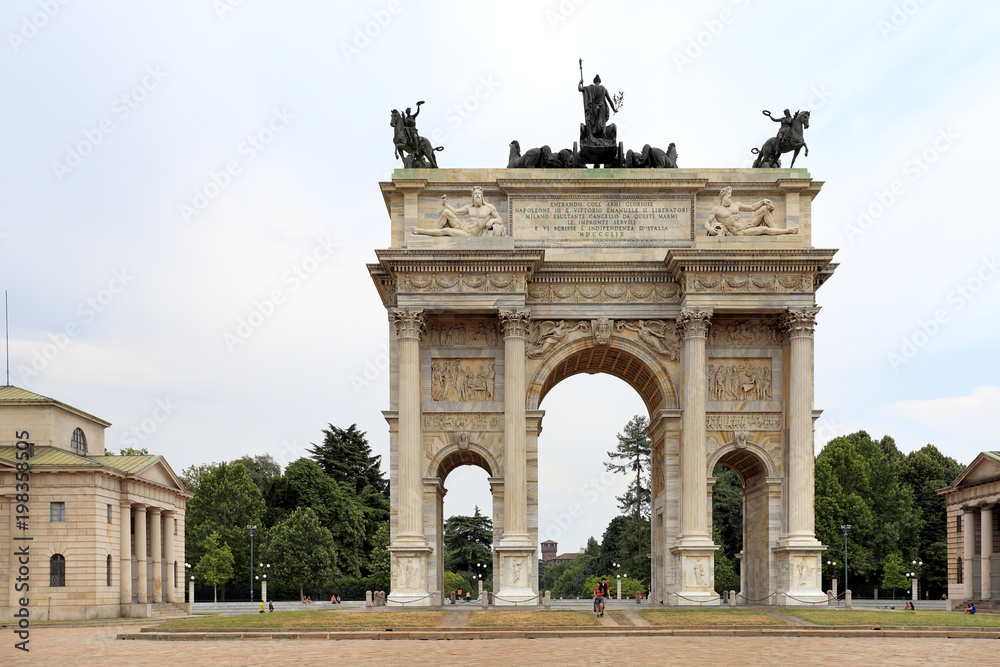 Italy, Milan historic quarter - Arch of the Peace at the Piazza Sempione square near the Castello Sforzesco castle