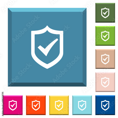 Active shield white icons on edged square buttons