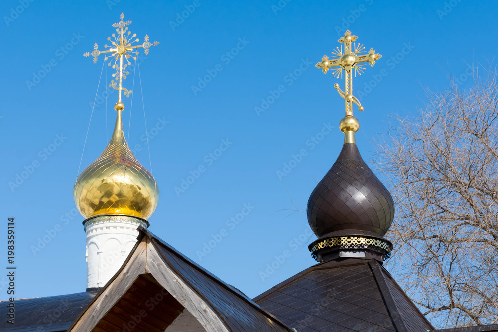 Orthodox crosses on the domes of the Church