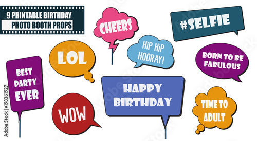 Photo booth props set for birthday party vector illustration