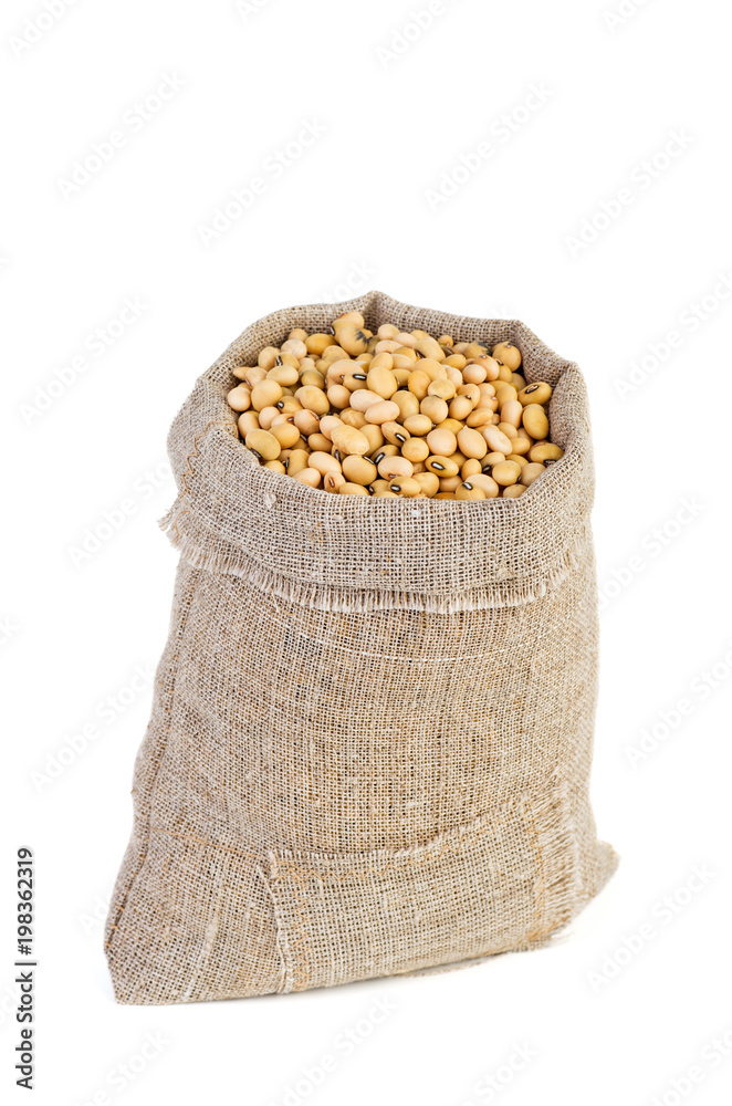 Jute sack with dried soja beans Jute sack with dried soja beans