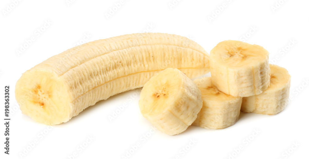 fresh sliced banana isolated on white background. Healthy food