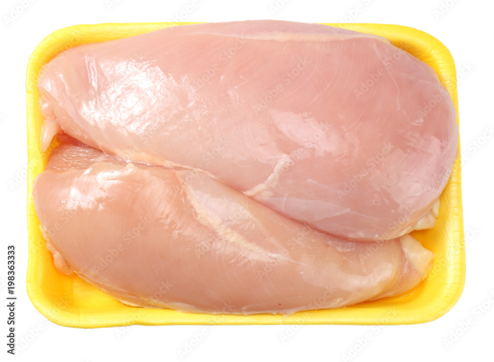 Raw chicken fillet isolated on white background. top view Raw chicken fillet isolated on white background. top view